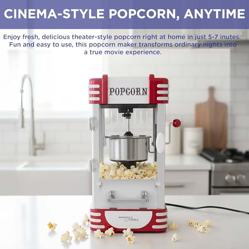 MAGNAVOX HOME, Popcorn Maker Machine Movie Theater/Cinema Style Popper with 2-Sided Serving Scoop. 2.5 Ounce, Red