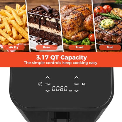NEWBULIG Air Fryer, Compact Digital 3 Qt Airfryer with Nonstick Plate & Dishwasher Safe Basket, Quick Easy Meals, Features Auto Shutoff and Simple Touchscreen, Ideal for Small Spaces