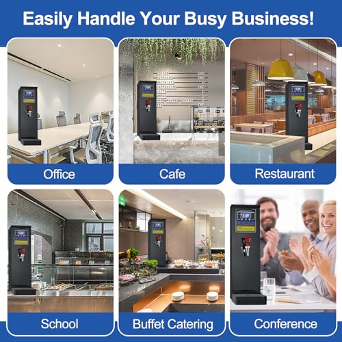 Hot Water Dispenser Commercial Water Boiler Countertop Hot Water Machine Stainless Steel Step-heating Temperature Control 86-212°F for Boba Tea Coffee Office Restaurant 1600W, 30L(8GAL)/Hour, Black