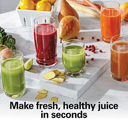 Hamilton Beach Juicer Machine, Centrifugal Extractor, Big Mouth 3" Feed Chute, Easy Clean, 2-Speeds, 40 oz. BPA Free Pitcher, 850 Watt Motor, Silver (67850)