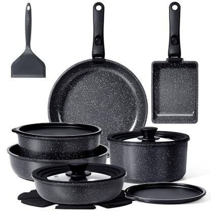 GiPP Ceramic Pots and Pans Set Non Stick, Nonstick Detachable Handle Cookware Sets, Healthy Non Toxic PFAS PFOA & PTFE Free, Dishwasher ＆Oven Safe, Induction Kitchen Pot and Pan, 17 Piece Gray