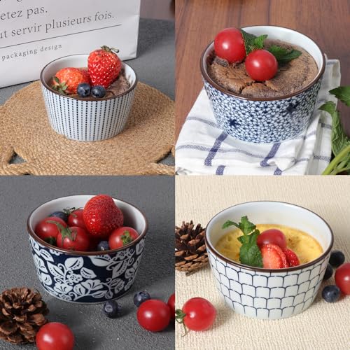 6 Oz Ceramic Ramekins, Creme Brulee Ramekin Oven Safe for Pudding, Creme Brulee, Dipping Sauce Bowls, Ramekins for Baking Souffle, Ice Cream,set of 6