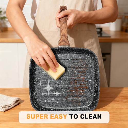 OLIXIS Nonstick Frying Pan Skillet Set, 3 Piece Square Grill Pans for Indoor Outdoor RV Camping Cooking, PFOA Free Skillet Set with Stay Cool Handle, Compatible with All Stovetops (9.5" 10" 11") Black