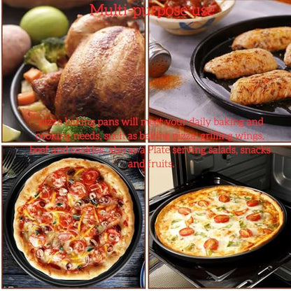 Cyoufine12 Inch Pizza Pan, Stainless Carbon-Steel Pizza Tray for Baking, Black Nonstick Round Baking Sheet Plate for Home Kitchen