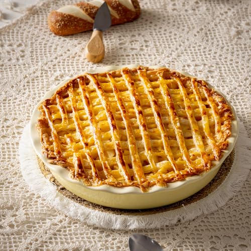 Avcylltty Ceramic Pie Pan for Baking 10 inch, Pie dish for Quiche, Apple Pie, Pot Pies, Deep dish pie plate with ruffled edges, Non-stick Cake Pan, Microwave,Dishwasher,and Oven Safe, Butter Yellow