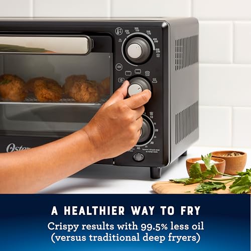 Oster® Compact Air Fryer Toaster Oven. Convection Countertop Pizza Oven, 4-Slice Toaster with 5 Cooking Functions – Air Fry, Bake, Toast, Broil, and Warm