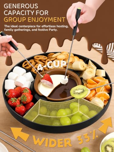 LUSHYUM Electric Chocolate Fondue Pot Set, 4-Cup Chocolate, Rotating Tray