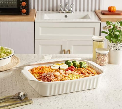 Large Baking Dish with Lid,5.5 Quart Lasagna Pan with Lid, 13.5x9 inch Ceramic Casserole Dish with Lid, Microwave, Dishwasher Safe, White