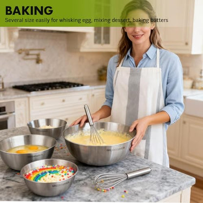 Greentainer 5-Piece Stainless Steel Mixing Bowls Set for Kitchen, Nesting Bowls with Measurement Markings for Baking, Prepping, Cooking and Serving Food, Metal Mixing Bowls Dishwasher Safe