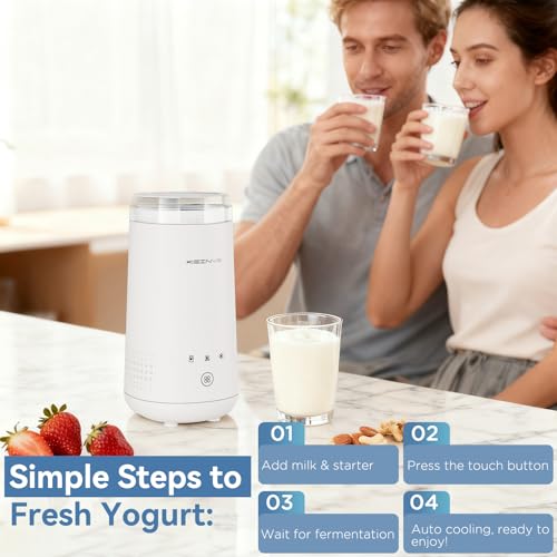 KEINVE Yogurt Maker Machine with Auto Cooling, 250ml/8.5oz Personal Yogurt Machine, One-Touch Control, Fresh Yogurt Daily, Compact Yogurt Maker for Home & Office