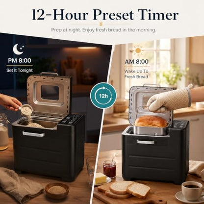 HealSmart 21 in 1 Bread Maker, 650W, 2 LB, 3 Loaf Sizes, Stainless Steel