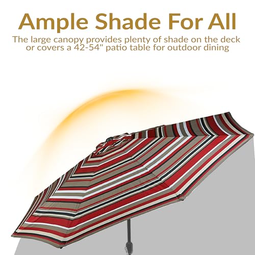 Sunnydaze Outdoor Patio Umbrella - Polyester Table Market Umbrella with Push-Button Tilt and Crank - 8 Sturdy Ribs - Awning Stripe - 9ft