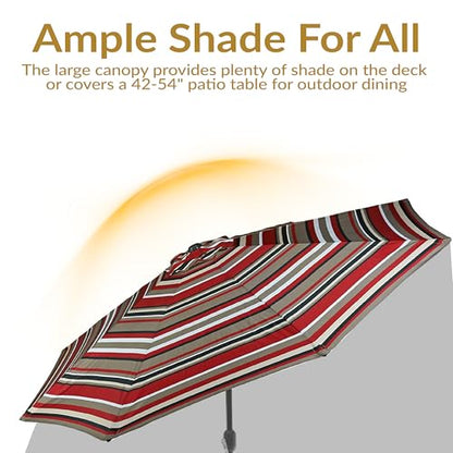 Sunnydaze Outdoor Patio Umbrella - Polyester Table Market Umbrella with Push-Button Tilt and Crank - 8 Sturdy Ribs - Awning Stripe - 9ft