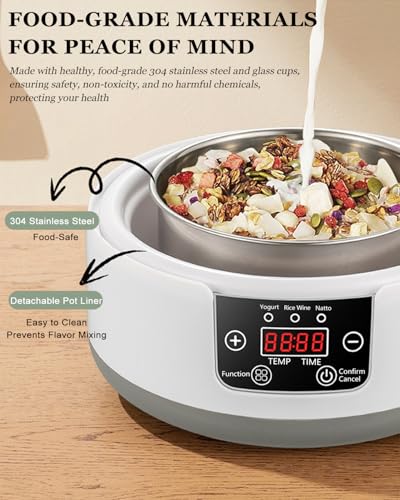 36 Hour Yogurt Maker, Automatic Digital Yoghurt Maker with Constant Temperature Control and Timer, Multifunctional Probiotic Yogurt Machine for Home Cheese, Fruit Wine (With 4 Glass Jars 42 Ozs)
