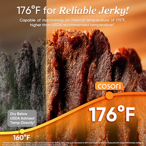 Cosori Food Dehydrator for Jerky, 176°F Temperature Control, 5 Stainless Steel Trays with 3.1 ft² Drying Space, 4 Presets, 48H Timer, for Dog Treats, Meat, Fruit, Veggies, Snacks, Bright-Silver