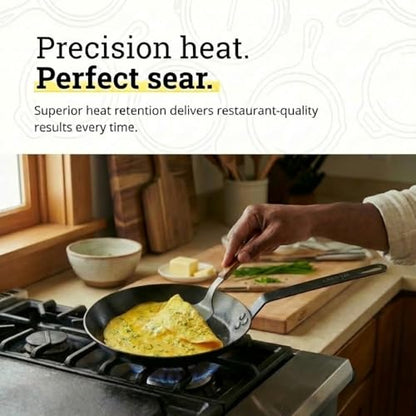Lodge 10 Inch Carbon Steel Skillet - PFAS-Free Pre-Seasoned Carbon Steel Frying Pan for High-Heat Searing - Long Handle Design for Omelets, Grilling, and Campfire Cooking - Made in the USA