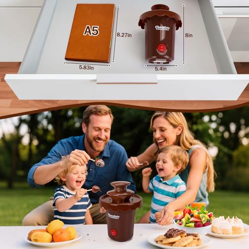 Yummy Sam 6oz Mini Chocolate Fountain Machine, 2 Tier Tower Plastic Cheese Electric Fountain BPA Free, Chocolate Melt Machine, for 2-3 People, Parties, 200ml Capacity with 10 Plastic Forks