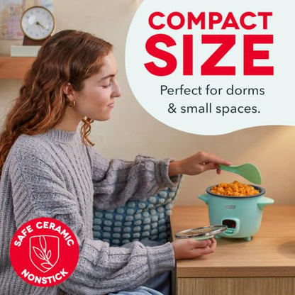 Dash Mini Ceramic Rice Cooker - Designed for Single-Serve Cooking - Compact Rice Cooker with Nonstick Removable Pot, Keep Warm Function & Easy-to-Clean Sleek Design - Black Ceramic