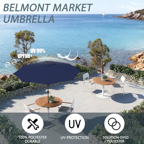 GREFORG 9FT Large Outdoor Patio Umbrella Pool Market Umbrella-UV Resistant, Easy Push Button Tilt and Crank, 8 Sturdy Ribs Heavy-Duty Table Umbrella for Deck, Backyard,Garden (Navy)