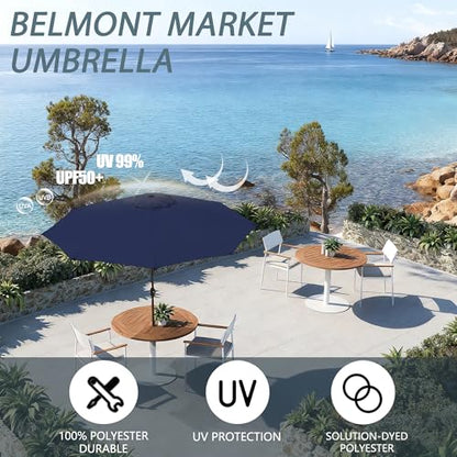 GREFORG 9FT Large Outdoor Patio Umbrella Pool Market Umbrella-UV Resistant, Easy Push Button Tilt and Crank, 8 Sturdy Ribs Heavy-Duty Table Umbrella for Deck, Backyard,Garden (Navy)
