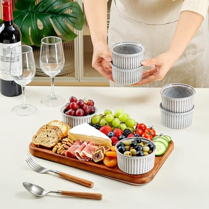 NUTRIUPS 6oz Ceramic Ramekins Set of 6, Vintage Souffle Dishes - Oven Safe Small Baking Bowls for Pudding, Creme Brulee & Custard (Vintage Gray, 6 OZ)