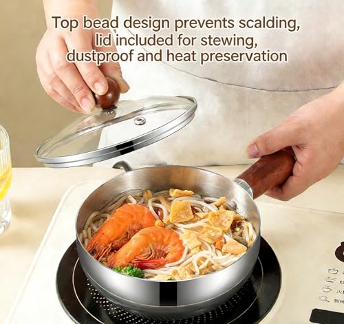 Small Saucepan with Lid, 1 qt Tri-Ply Stainless Steel Pot with Stay-Cool Handle & All Cooktop Compatibility (Gas, Ceramic, Electric) - Mini Sauce Pan Silver