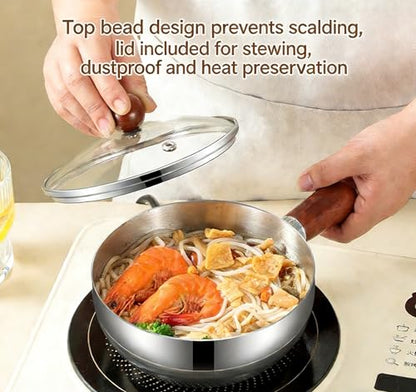 Small Saucepan with Lid, 1 qt Tri-Ply Stainless Steel Pot with Stay-Cool Handle & All Cooktop Compatibility (Gas, Ceramic, Electric) - Mini Sauce Pan Silver
