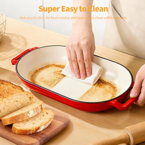 Oval Dutch Oven for Bread Baking, 6QT Enameled Cast Iron Oval Dutch Oven Pot with Lid and Dual Handles, Ceramic Sourdough Bread Baker with Bread Dome, Cooking, Frying, Non-stick Enamel Coated Cookware