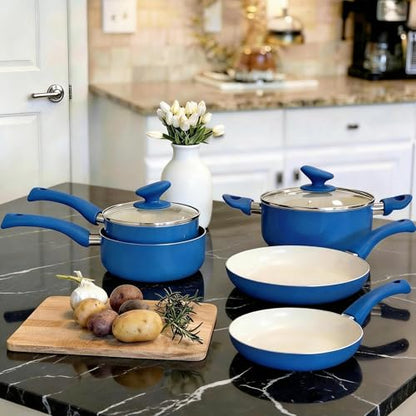 PRAMEDIA 12-Piece Pots and Pans Set Nonstick, Ceramic Cookware Set with Stay-Cool Bakelite Handles, Non-Toxic Induction Cooking Set, Cobalt Blue Kitchen Essentials, PFOA & PTFE Free