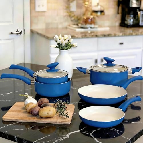 PRAMEDIA 12-Piece Pots and Pans Set Nonstick, Ceramic Cookware Set with Stay-Cool Bakelite Handles, Non-Toxic Induction Cooking Set, Cobalt Blue Kitchen Essentials, PFOA & PTFE Free
