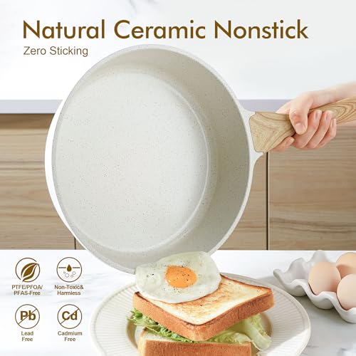 SENSARTE Nonstick Ceramic Saute Pan 10 Inch/3.5QT, Non-toxic Deep Frying Pan Skillet with Lid, Healthy Jumbo Cooker, Stay Cool Handle, Induction Compatible, PFOA & PFAS Free