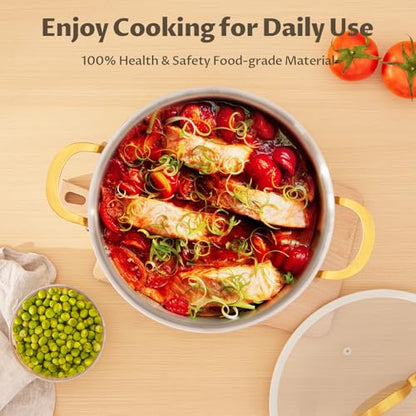 BEZIA 12 Quart Stainless Steel Stock Pot with Lid, Soup Pot for Large Gatherings & Holiday Feasts, Induction Compatible with Silicone-Rimmed Lid, Easy Cleanup