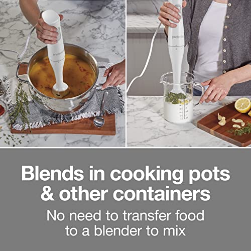 Proctor Silex Electric Immersion Blender with Detachable Dishwasher Safe Handheld Hand Blender Stick, 2-Speeds, 150 Watts, White (59739)