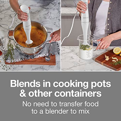 Proctor Silex Electric Immersion Blender with Detachable Dishwasher Safe Handheld Hand Blender Stick, 2-Speeds, 150 Watts, White (59739)