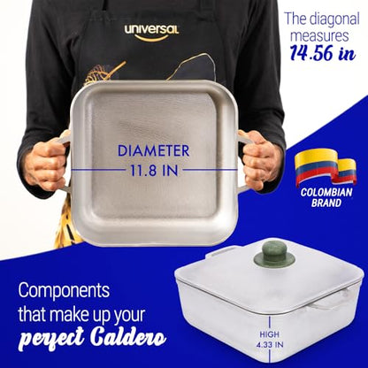 Universal (9 Quart - 24 Cups) Square Caldero – Cast Aluminum Cooking Pot with Lid, Oven Safe Dutch Oven Pot for Rice, Soups, Stews, Roasting & Everyday Cooking
