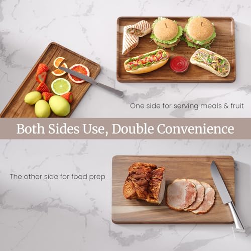 VERTORGAN 2 Pack Acacia Wood Serving Tray,9.8x5.9 Inch Decorative Trays Platter for Coffee Table,Living Room,Bar,Party,Mini Charcuterie Boards Cheese Board,Home Decor