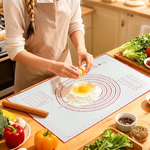Silicone Baking Dough Pastry Mat, JJOO Large Bread Rolling Cookie kneading Baking Mats for Counter, Nonstick, Easy to Clean (27x20Inch)