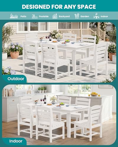 SERWALL HDPE Outdoor Dining Furniture, Outdoor Dining Set for 10, White