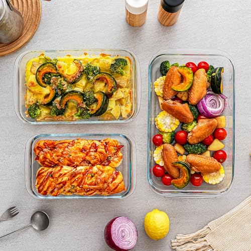 Pmssypl 3 Pack High Borosilicate Glass Baking Dishes for Oven, (2.3QT, 1.6qt, 1.0QT), Rectangular Bakeware Sets, Deep Glass Casserole Dishes with Handle for Microwave, Oven, Baking, Meal Preparation