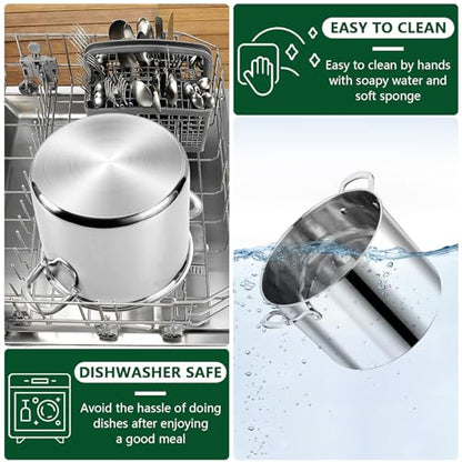 P&P CHEF 10 Quart Tri-Ply Stainless Steel Stockpot, Stock Pot with Visible Lid for Soup Pasta Vegetable, Induction Cooking Pot for All Stoves, Sturdy & Double Handle, Dishwasher Safe