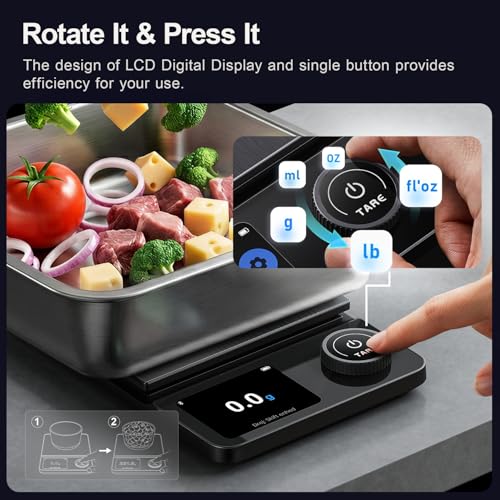 Amzmerit Smart Food Kitchen Scale with Nutritional Calculator, Timer, 0.1g High Precision Kitchen Scale, Free App with 27 Nutrients Tracking, Digital Grams and Ounces for Weight Loss,11lbs/5kg (Black)