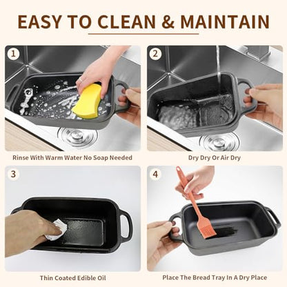 Blisswave Cast Iron Loaf Pan with Lid | Bread Baking Pans | Even Heat Distribution for Homemade Bread, Cake, Meatloaf | 2 Piece Set with 2 Bonus Bread Mats