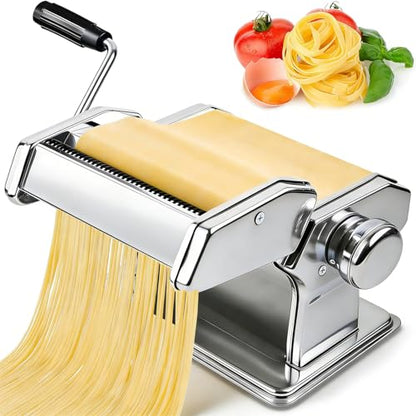 AIMEIKI Manual Pasta Maker Machine, Stainless Steel Pasta Maker with 9 Adjustable Thickness Settings 2 in 1 Noodle Maker with Rollers and Cutter, Perfect for Spaghetti, Fettuccini, Lasagna & More