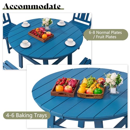 AMERLIFE 5 Piece HDPE Outdoor Dining Table & Chairs Set, All-Weather Patio Table and Chairs Set Furniture with Umbrella Hole for Garden, Backyard, Poolside, Seaside, Blue