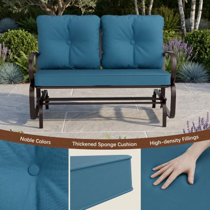 Incbruce Outdoor Swing Glider Rocking Chair Patio Bench for 2 Person, Garden Loveseat Seating Patio Steel Frame Chair Set with Cushion, Peacock Blue
