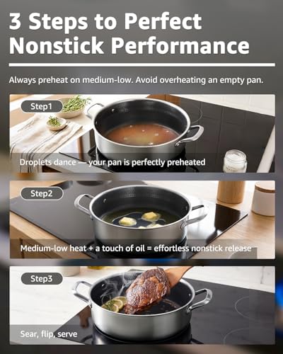 LOLYKITCH 7 QT Large Deep Frying Pan with Lid, 12 Inch Nonstick Triply Stainless Steel Skillet Saute Pan, Ceramic Hybrid Honeycomb Cookware for Family Meal – Oven & Induction Ready, Riveted Handles