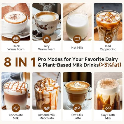 AMZCHEF Electric Milk Frother and Steamer, 600W Hot and Cold Foam Maker, 8 Modes, One-Button Control, 17oz Milk Warmer for Coffee, Lattes, Cappuccinos, Macchiatos, Detachable Stainless Steel Pitcher