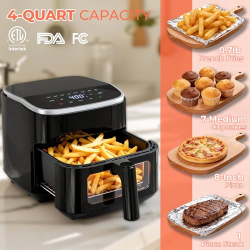 DUMOS Air Fryer, 4QT Nonstick Airfryer with 8 Presets Visual Window