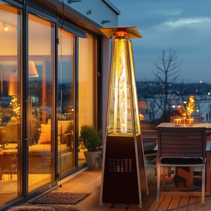 PATIOPIA 48,000 BTU Flame Pyramid Pool Heater With Cover, Triple Safety Protection Portable Patio Heater with Patio Cover, Warm Glass Tube with Durable Wheels-Brown