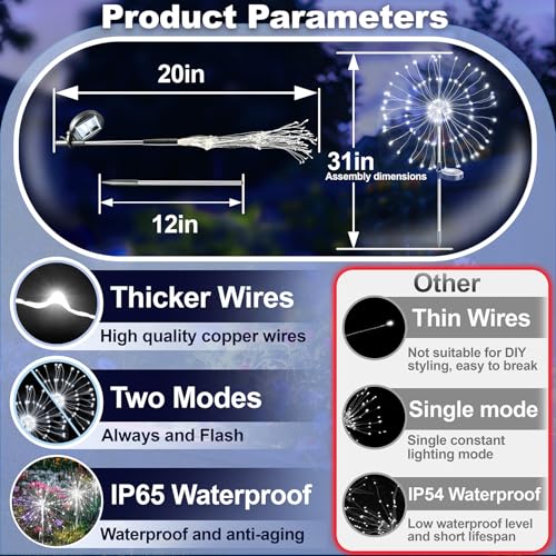 Anordsem Solar Fireworks Lights Outdoor: Garden Light Waterproof for Yard Outside - LED Starburst White Lighting Patio Path Decor 8 Pack - Gardening Gifts for Women Mom Homeowner